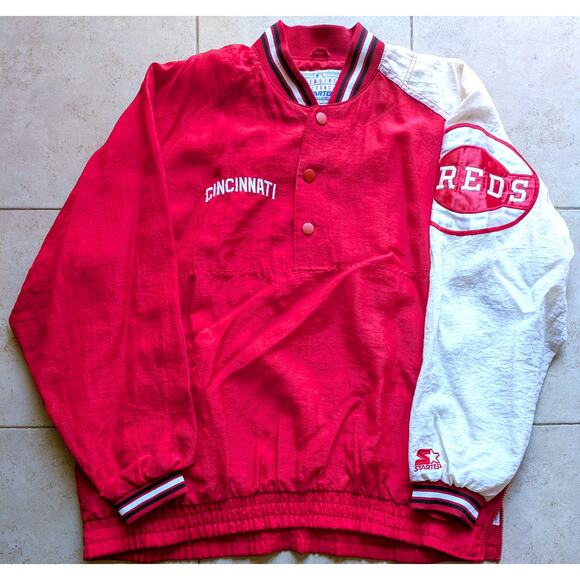 STARTER Other - Cincinnati Reds 90s STARTER pullover Dugout jacket XL white MLB baseball vtg